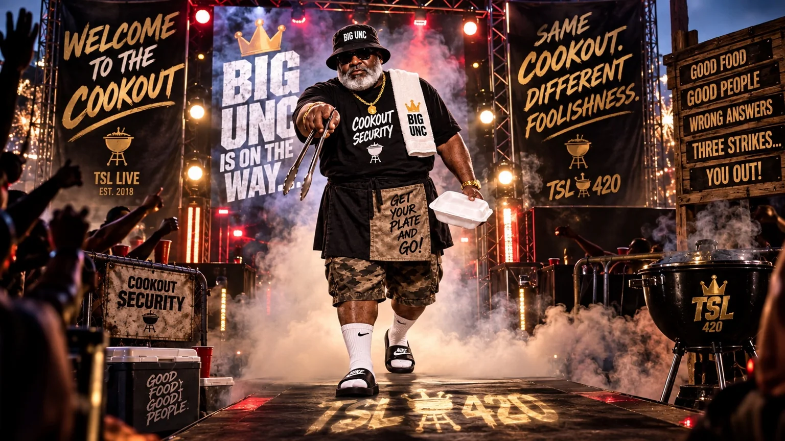 Big Unc entering Welcome to the Cookout
